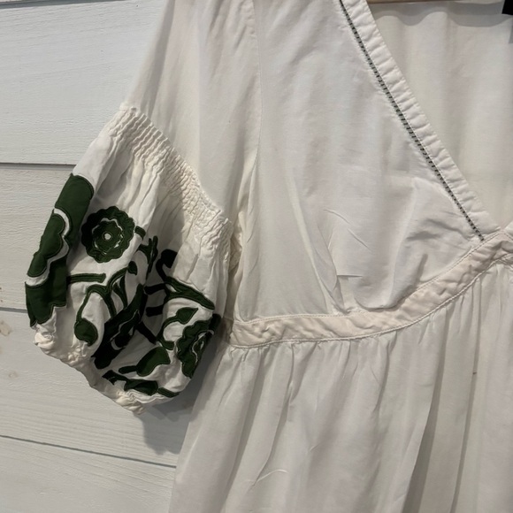 Anthropology Lithe White and Green 3/4 Sleeve Tie Front Blouse - Picture 8 of 13